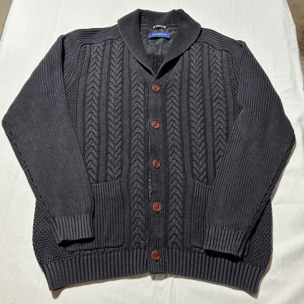 Tommy Bahama Coastal Cable Cardigan Charcoal Gray Men's XL